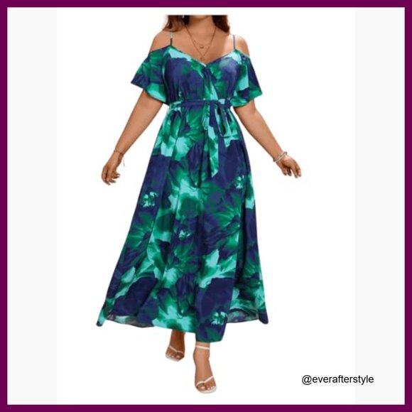 Cold Shoulder Maxi Dress with Split Thigh and Belted Waist - Picture 4 of 7